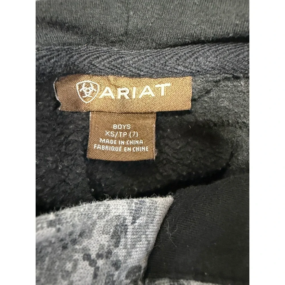 Ariat Boys Hoodie XS 7 Black Camo Flag Western Tactical Outdoor Rustic Americana